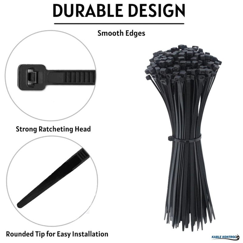 Kable Kontrol Cable Zip Ties 1000 Pcs 8 Inch Black  18 Lbs Tensile Strength  Self-locking UV Resistant Plastic Nylon Wire Ties  for Indoor or Outdoor Use - Image 4